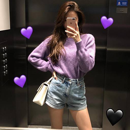 Mirror Selfie of Young Woman in Dark Room