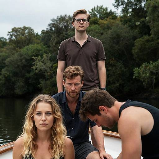 Group on a Boat in a Forest Setting