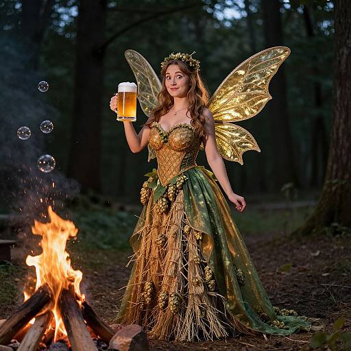 Whimsical Beer Fairy in Forest Twilight