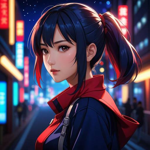 Anime Woman in Night City Lights