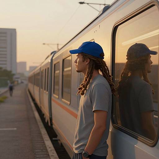 Contemplative Man on Moving Train