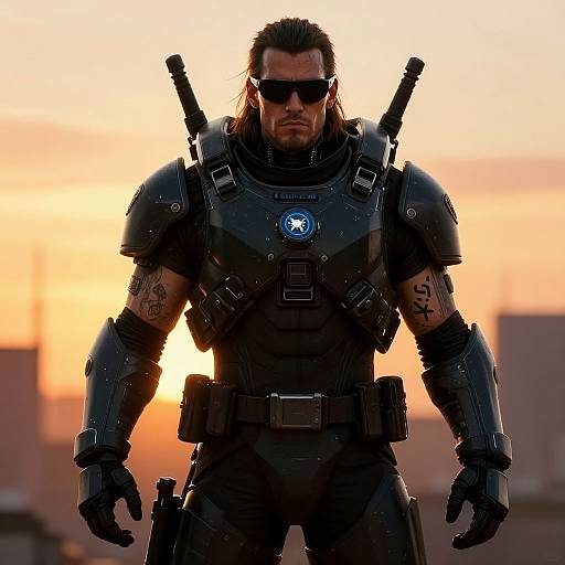 Cyberpunk Warrior in Heavy Armor