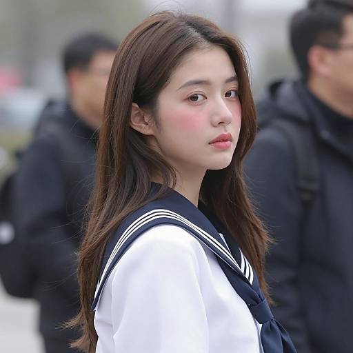 Asian Woman in White Sailor Uniform