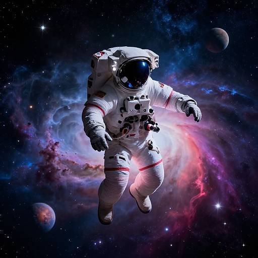 Astronaut Drifting Through Vibrant Nebula