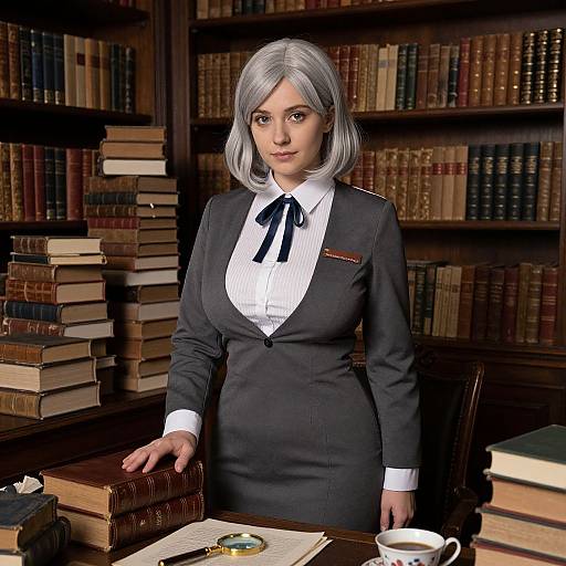 Woman Archivist in Classic Library Setting