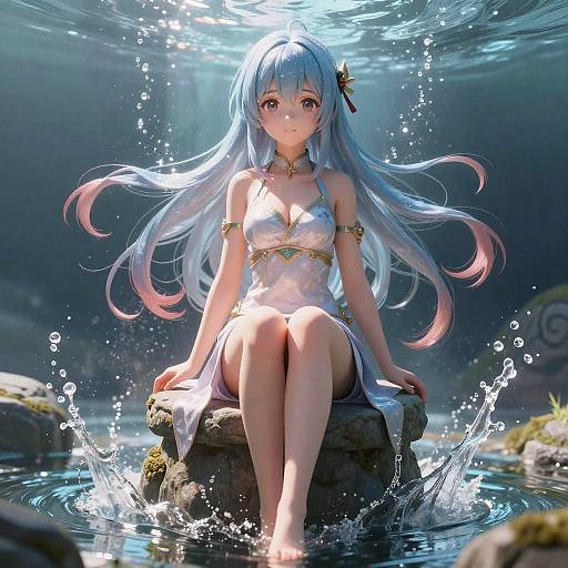 Enchanting Anime Girl in Water Symphony