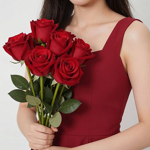 Close-Up Woman in Red Rose Dress