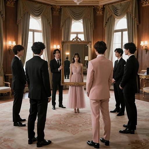 Elegant Gathering: Men with Reflective Mirror