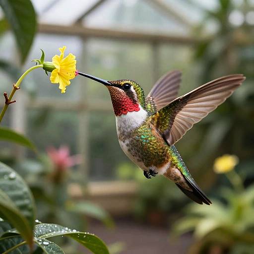 Whimsical Hummingbird in Tropical Greenhouse