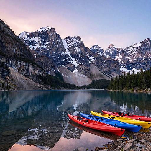 Serene Mountain Lake with Kayaks