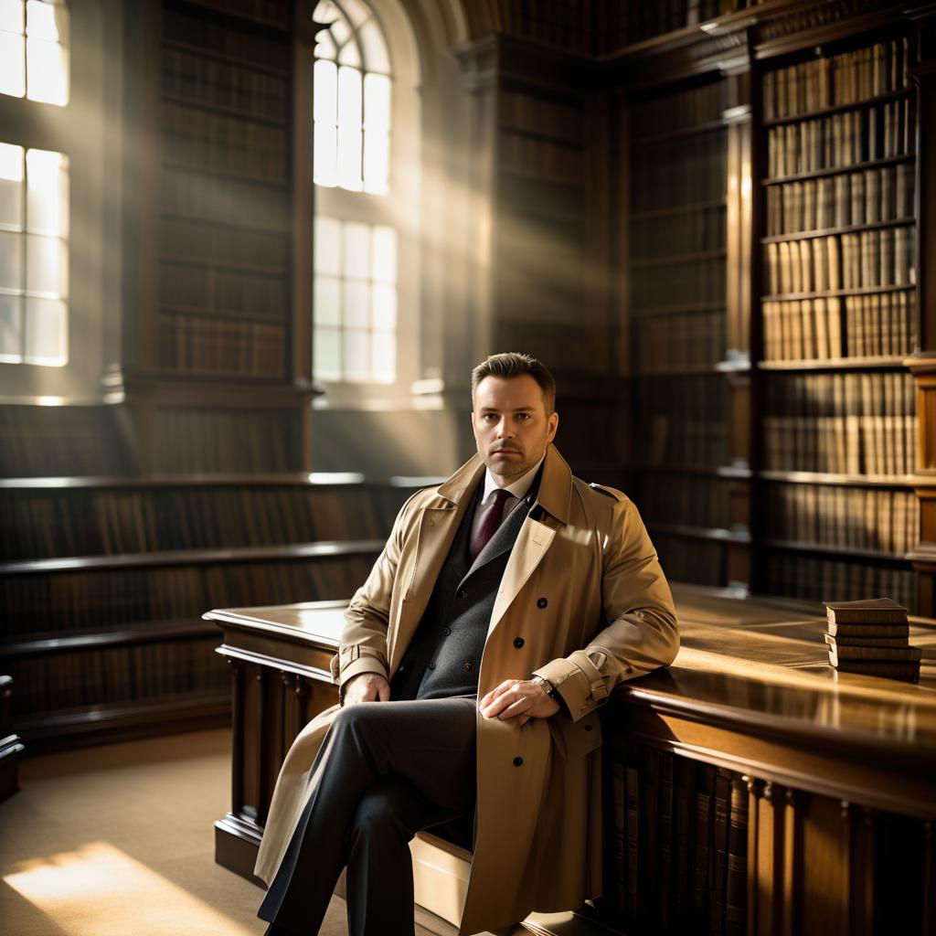 Thoughtful British Man in Historic Library