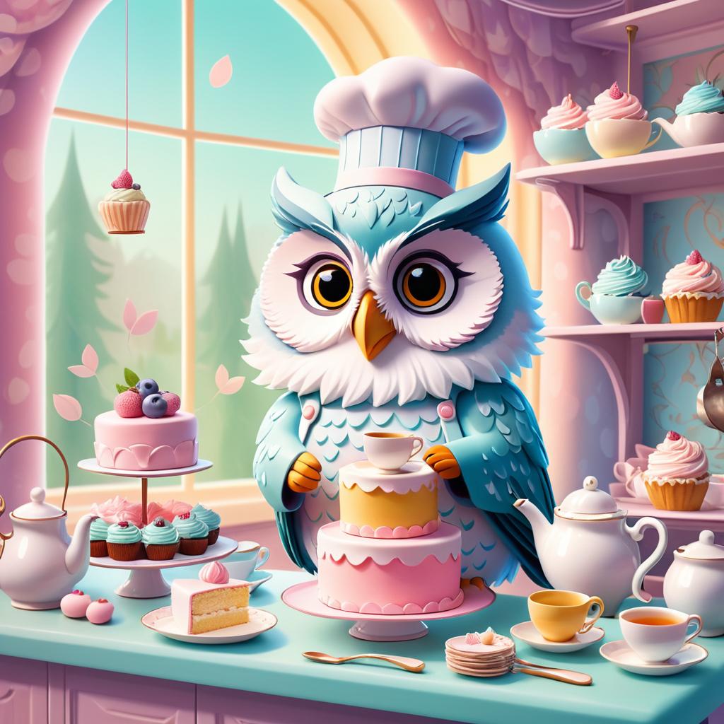 Whimsical Owl Baker in Magical Teashop