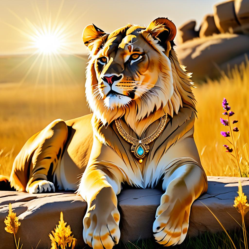 Regal Lioness in Sunlit Grasslands