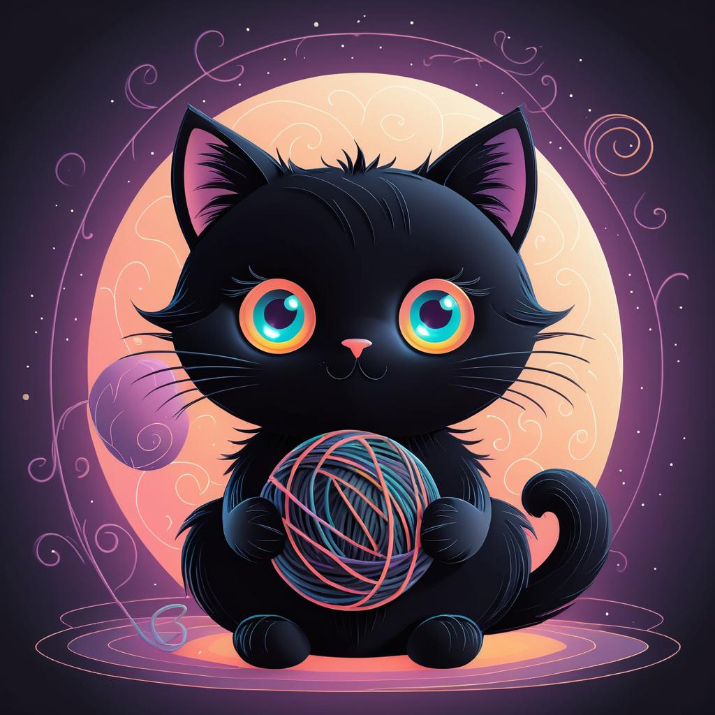 Cuddly Black Cat in Halloween Pastels