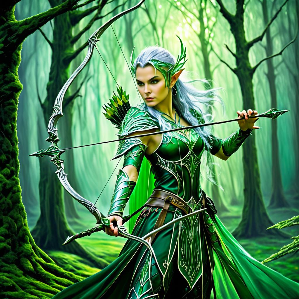 Ethereal Elven Archer in Dark Forest