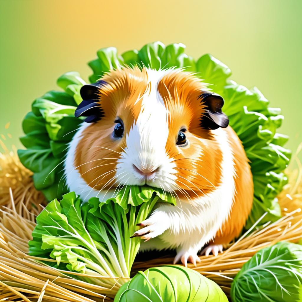 Charming Guinea Pig Enjoying Lettuce