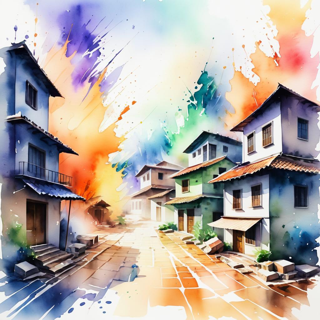 Vibrant Watercolor Depiction of Earthquake