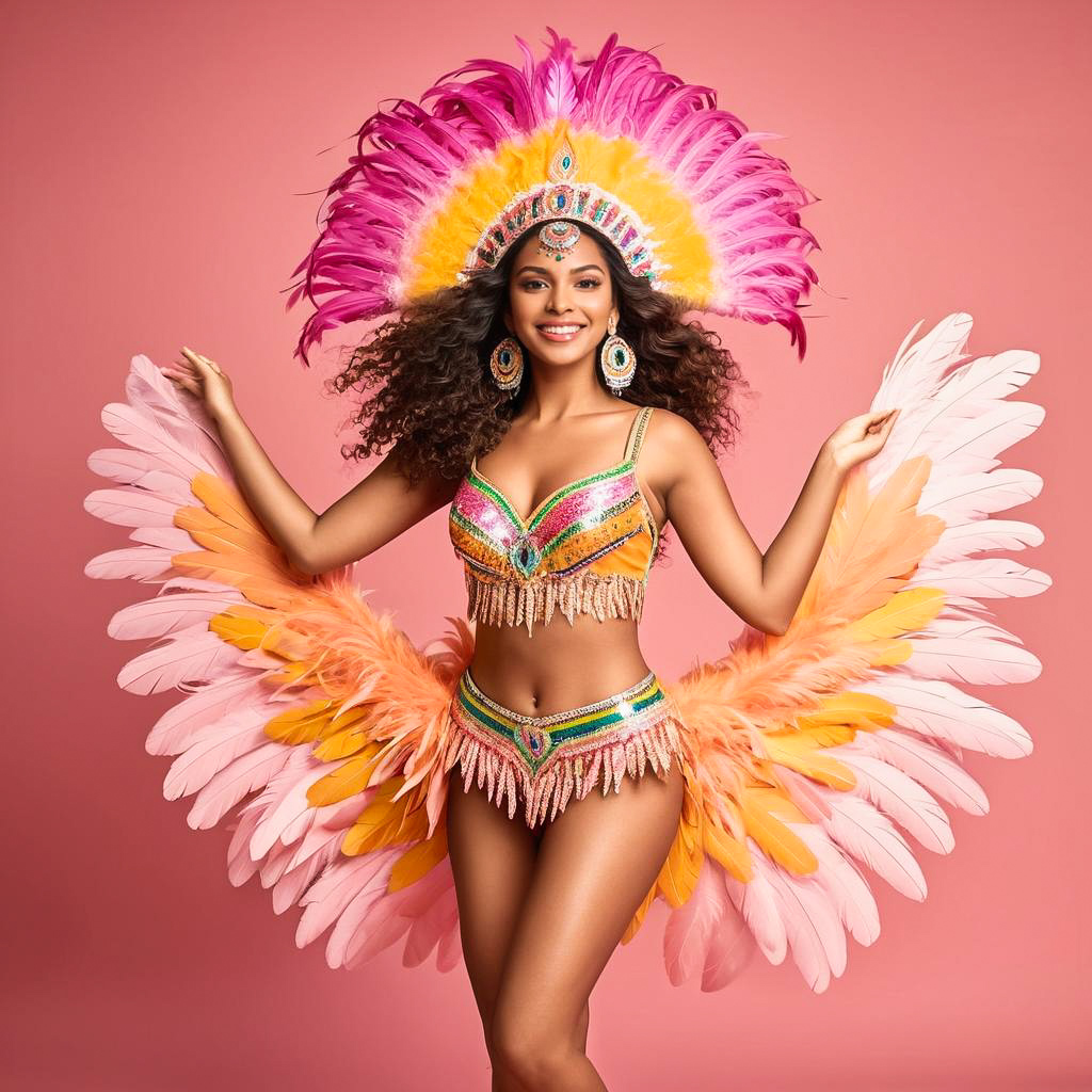 Joyful Brazilian Woman in Samba Costume