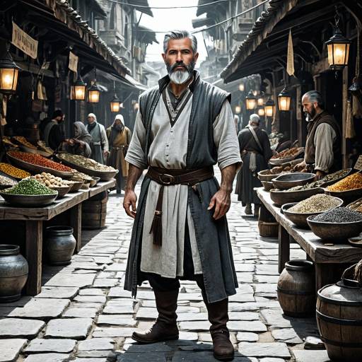 Medieval Market Sellsword with Gray Beard