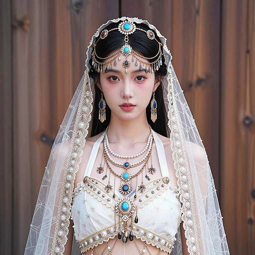 Woman in Sorceress Costume with Ornamental Jewelry