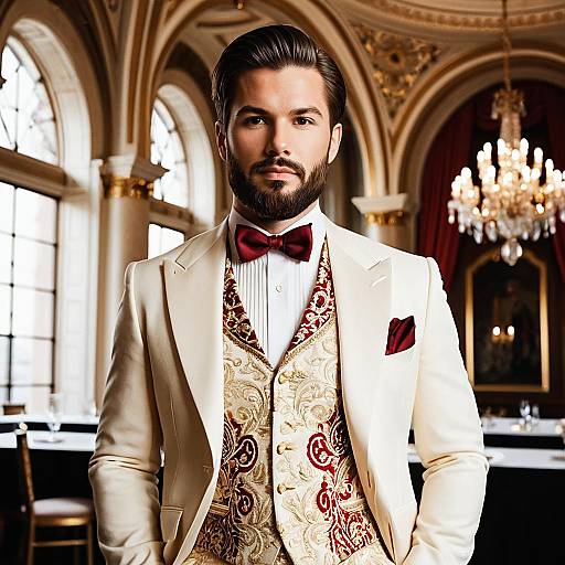 Elegant Man in Ornate Cream Suit