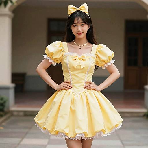 Woman in Yellow Fancy Frock Costume