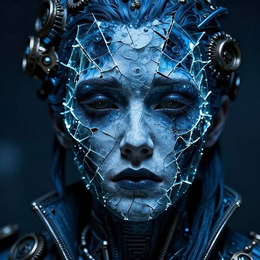Steampunk Blue Shattered Face