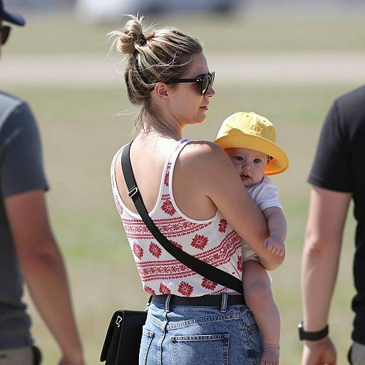 Casual Outdoor Scene with Mother and Baby