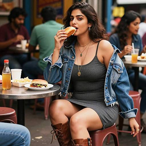 Curvy Woman Enjoying Mumbai Street Food