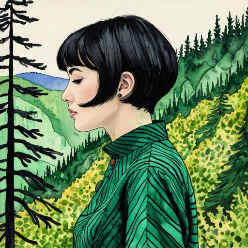Surreal Watercolor Portrait with Forest Landscape