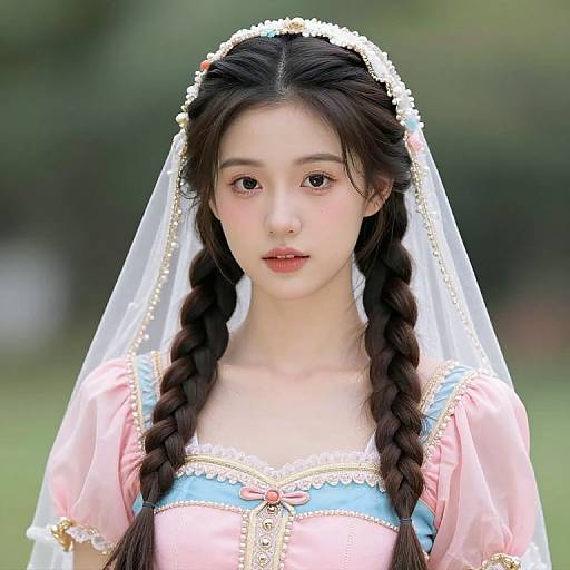 Asian Girl with Braids and Veil