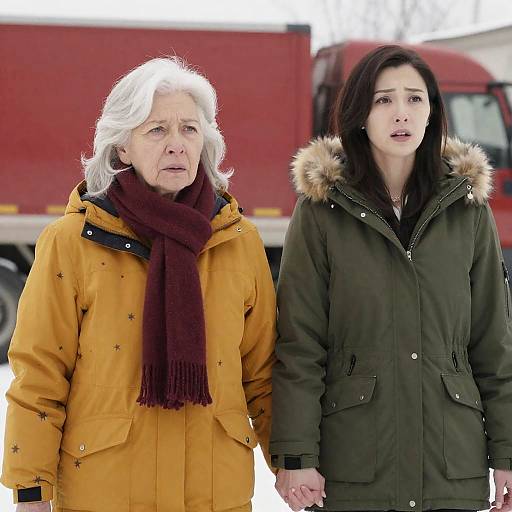 Two Women Holding Hands in Winter