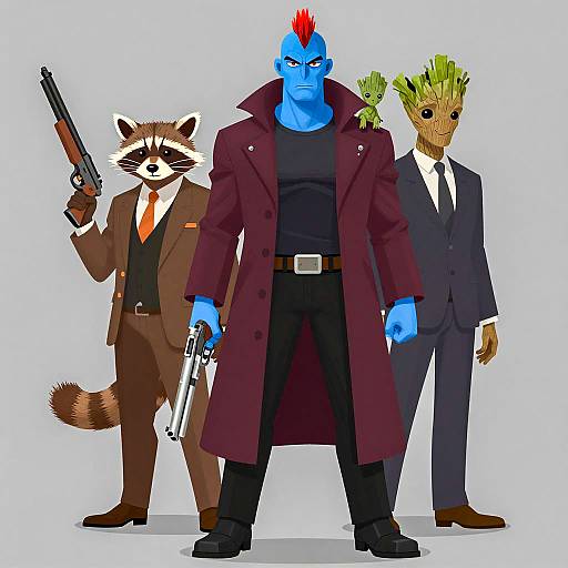 Blue-Skinned Man and Raccoon Duo