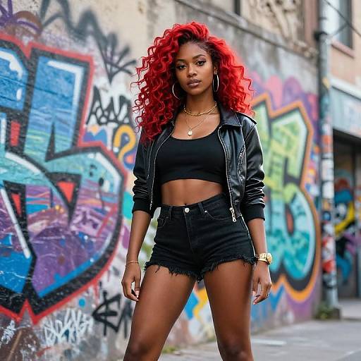 Confident Red-Haired Girl in Urban Graffiti