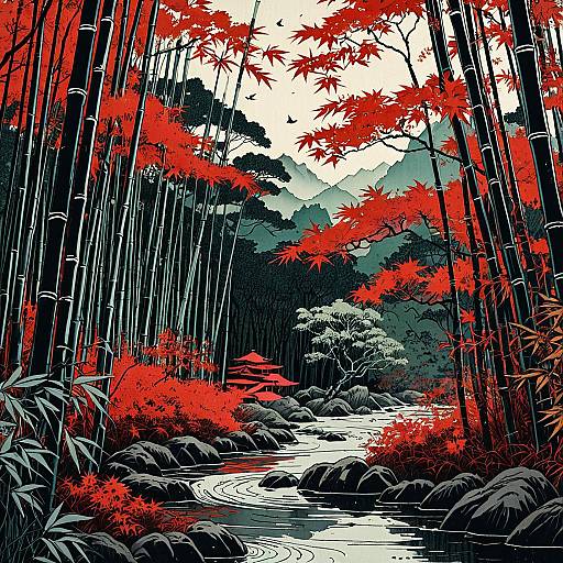 Serene Bamboo Forest in Ukiyo-e Style