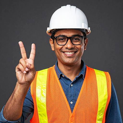 Smiling Construction Worker Peace Sign