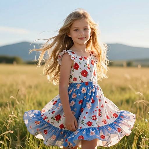 Young Girl in Sunlit Floral Meadow