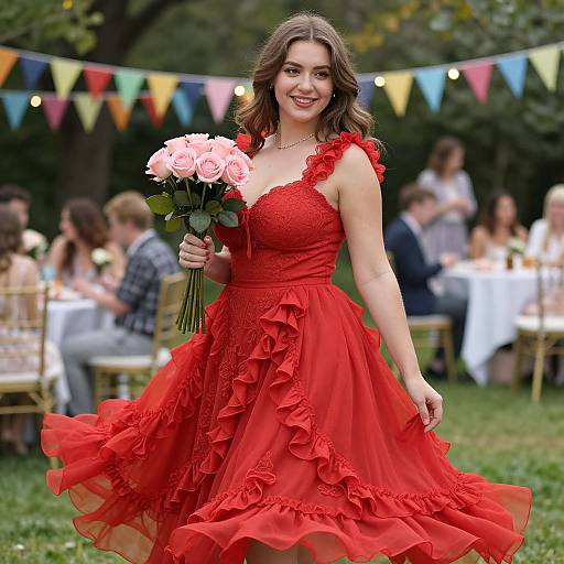 Vibrant Red Ruffle Party Dress