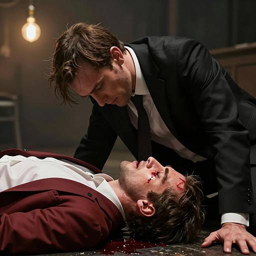 Intense Scene of Two Men in Conflict