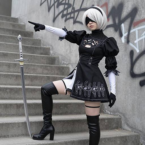 Striking Cosplay on Graffiti Stairs