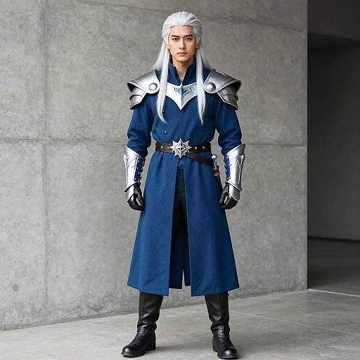 Man in Fantasy Armor Costume with Long White Hair