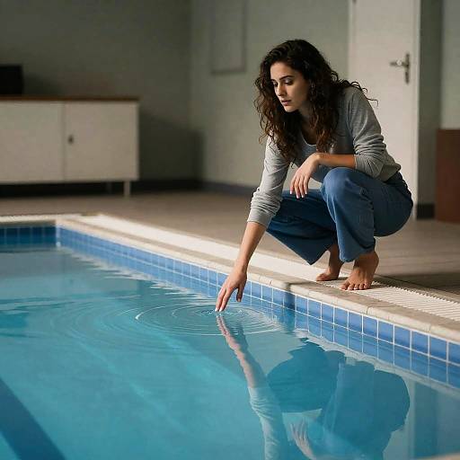 Pensive Woman by Empty Swimming Pool