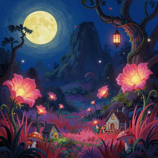 Surreal Fantasy Moonlit Jungle