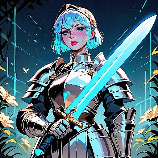 Vibrant Knight with Glowing Sword