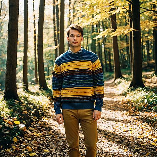 Autumn Casual: Handsome Man in Forest