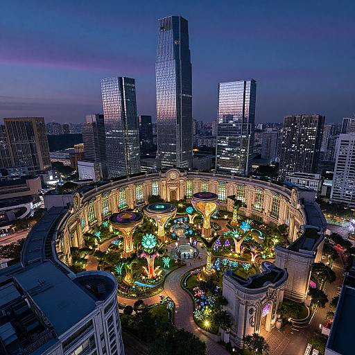 Art Nouveau Nighttime Cityscape Fusion