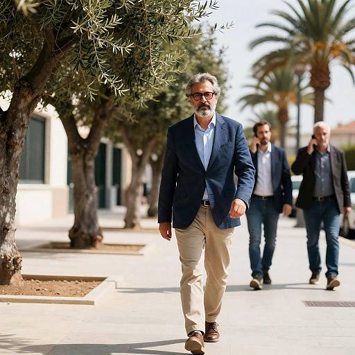 Middle-aged man walking on sunny street