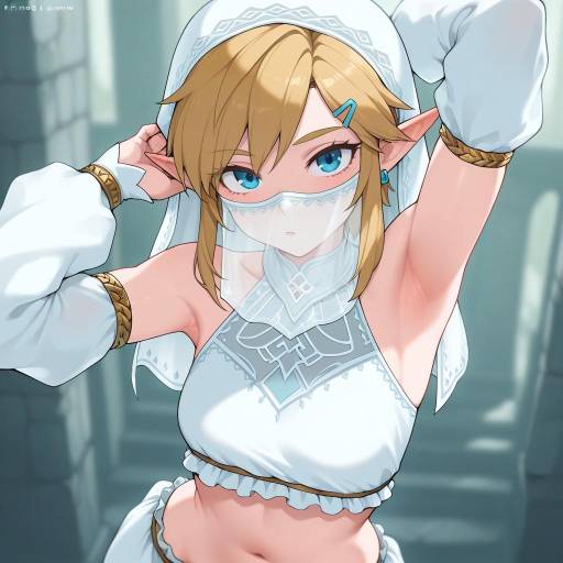 Blonde Elf Girl in Veil and Sleeves