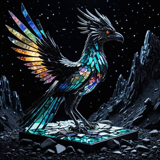 Iridescent Glass Shard Phoenix Sculpture