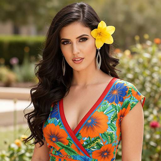 Confident Woman in Vibrant Floral Dress